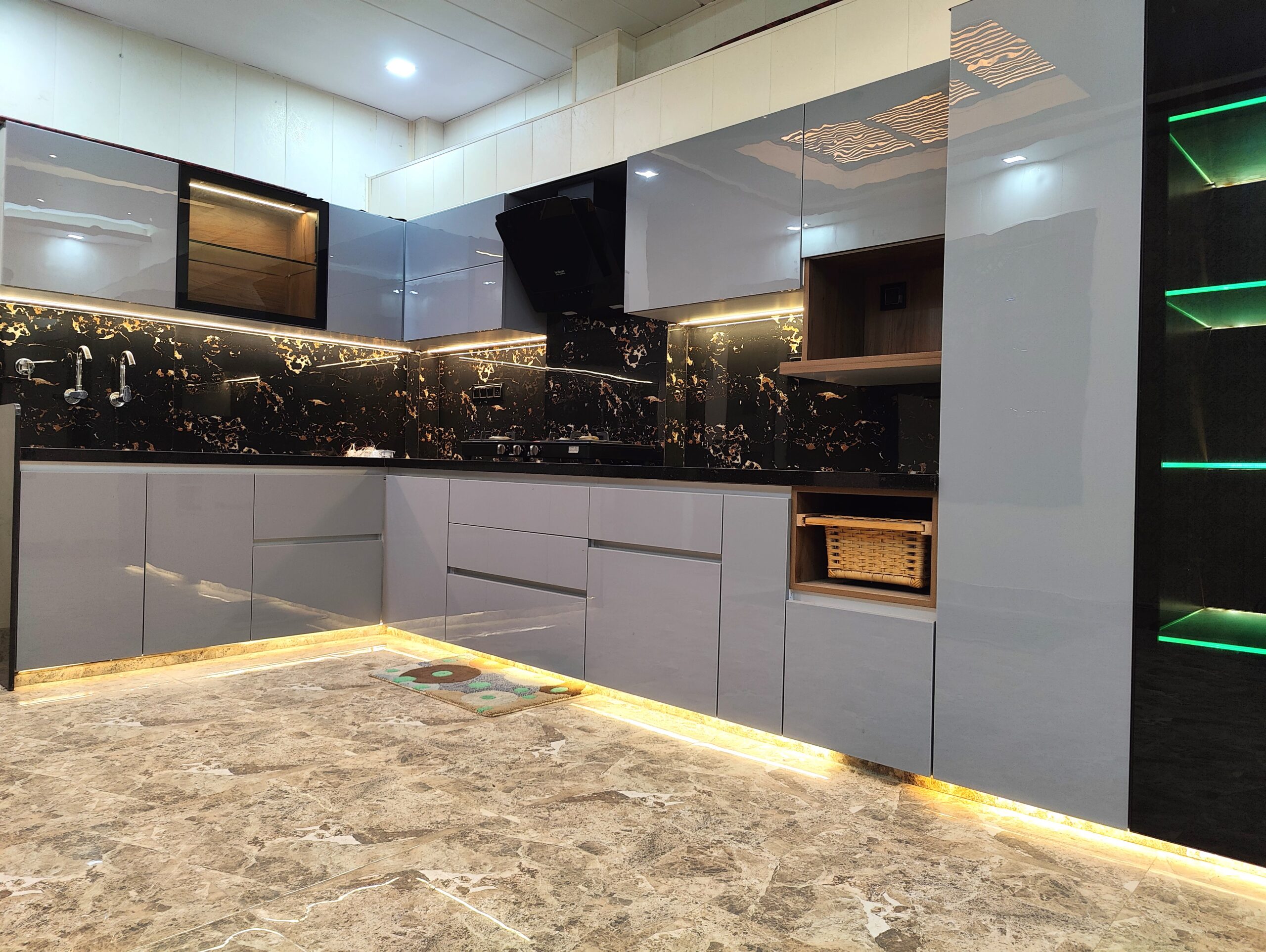 Grey Acrylic Modular Kitchen